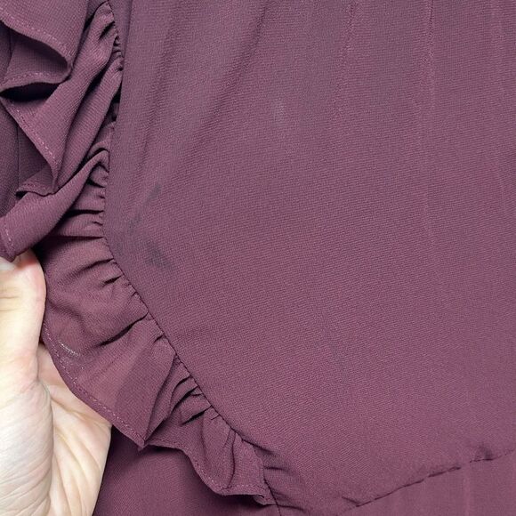 Express Martin Burgundy Smocked Long Sleeve Peasant Dress Fall Winter Ruffle - Picture 4 of 6
